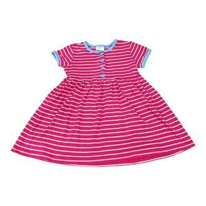 Hanna Andersson pink white stripes cotton short sleeve dress girls size 110 5 6